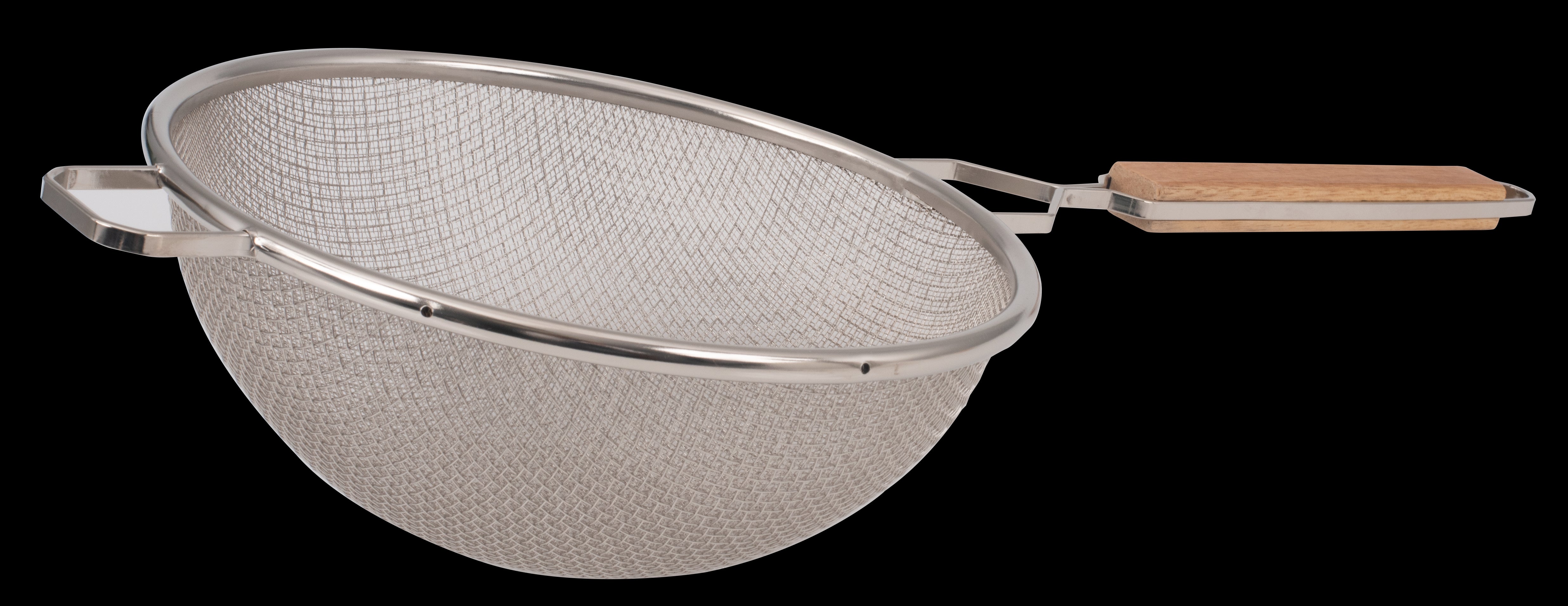 Strainer, Double, Medium Mesh With 10 1/4" Bowl, Wooden Lacq