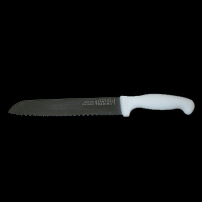 Slicer Knife 8" White Polypropylene handle serrated edge, high-carbon steel